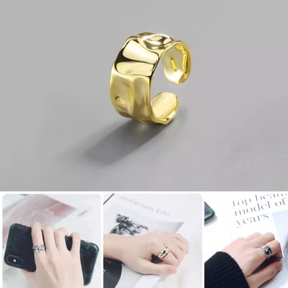 18K GOLD PLATED IRREGULAR RESIZABLE WIDE BAND RING RING - Picture 4 of 4